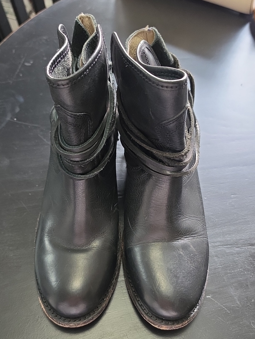 FREE BIRD CASEY Black Leather Ankle Booties with Wrap Strap Detail